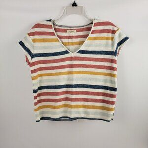 Madewell XXS Multi Color Stripes Womens V-neck T-Shirt Fall Spring Cotton